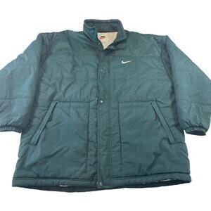 Vintage Y2K Nike Green Parka Anorak Coat, Size XL, Button Zip Pockets